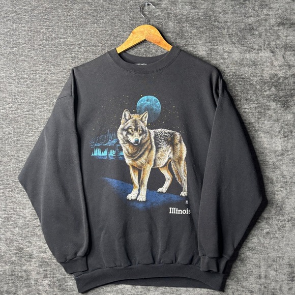 Tultex Other - Vintage 90s Wolf Illinois Sweatshirt Mens XL Black Moon Graphic Tultex Grunge